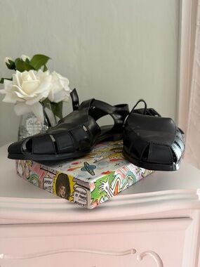 Jeffrey Campbell Black Woven Leather Fisherman Mules